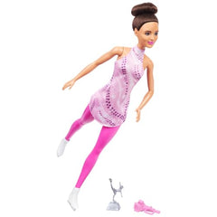 Barbie Careers Fashion Doll & Accessories, Brunette Ice Skater in Removable Pink Outfit with Ice Skates & Trophy