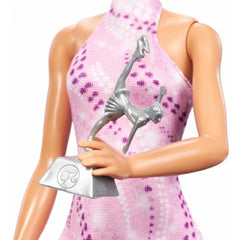Barbie Careers Fashion Doll & Accessories, Brunette Ice Skater in Removable Pink Outfit with Ice Skates & Trophy