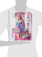 Barbie Princess Adventure Daisy Doll in Princess Fashion (12-inch Curvy) with Pink Hair, Pet Kitten, Tiara, 2 Pairs of Shoes and Accessories, for 3 to 7 Year Olds