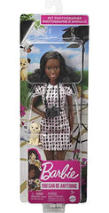 Barbie Photographer Petite Fashion Doll with Brunette Hair, Heart-print Dress, 1 Puppy Figure & Camera Accessories