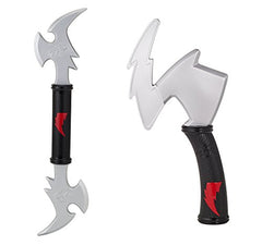 The Power Rangers Ninja Steel Training Gear - Double Dagger and Battle Axe by Power Rangers features a double-ended silver blade with black grips and a battle axe with a red lightning-shaped blade—ideal for young heroes in training.