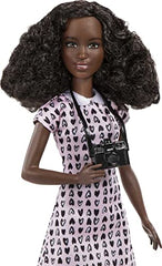 Barbie Photographer Petite Fashion Doll with Brunette Hair, Heart-print Dress, 1 Puppy Figure & Camera Accessories