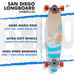 ReDo Skateboard Co. ReDo Skateboard 34.5" x 8" Longboard San Diego Umbrellas Complete Skateboard for Boys Girls Kids Teens
