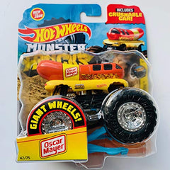 Hot Wheels Monster Trucks 2020 Giant Wheels 1:64 Scale Oscar Mayer with Crushable car