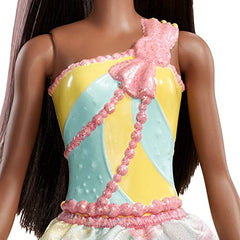 Barbie Dreamtopia Princess Doll, Approx 12-Inch Brunette with Pink Hairstreak Wearing Colorful Candy-Inspired Outfit and Tiara, for 3 to 7 Year Olds, Multi