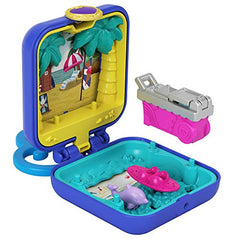 Polly Pocket Shani Tropical Beach Compact with Mobile Ice Cream Cart, Surfboard, Dolphin Figure, Photo Customization, Micro Shani Doll & Sticker Sheet; for Ages 4 Years Old & Up