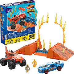 MEGA Hot Wheels Monster Trucks Building Toy Car, Smash & Crash Tiger Shark Chomp Course with 245 Pieces, 2 Figures and 1 Ramp, Kids Age 5+ Years