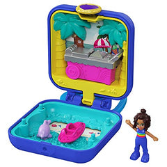 Polly Pocket Shani Tropical Beach Compact with Mobile Ice Cream Cart, Surfboard, Dolphin Figure, Photo Customization, Micro Shani Doll & Sticker Sheet; for Ages 4 Years Old & Up