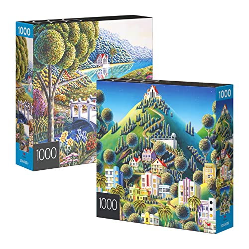 2-Pack of 1000-Piece Jigsaw Puzzles, Pine Cabin & Summer Estate, Puzzles for Adults and Kids Ages