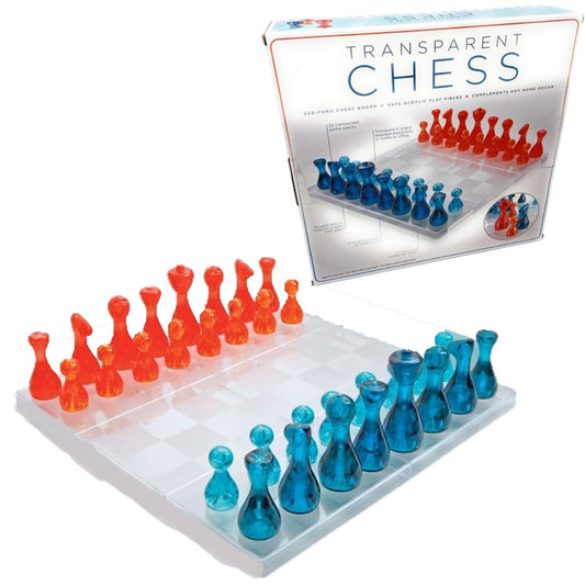 Board Games - Premium Transparent Chess Board with 32 Translucent Game Pieces. Acrylic Chess Game Set, Compact Size for Travel, Chess Sets for Adults, Chess Set for Kids - for Home or Office Décor
