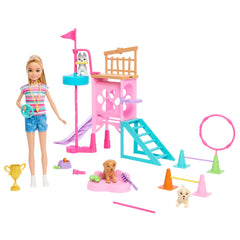 Barbie and Stacie to The Rescue Doll & Playset, Puppy Obstacle Course with Doll, 3 Dog Figures & 18 Accessories
