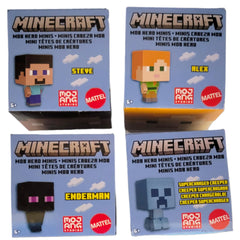 Mattel Minecraft Mob Head Minis 2022 Set of 4 Micro Figures from HHP58-956B with Alex, Steve, Enderman and Supercharged Creeper