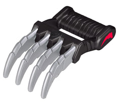 The Power Rangers Ninja Steel Ninja Training Gear - Nightstick & Dragon Claw by Power Rangers features a black plastic handle with three silver claw-like blades and a red bat symbol, ideal for imaginative role play and Ninja Training Gear adventures.