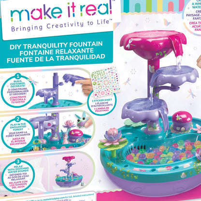 Make It Real: DIY Tranquility Fountain - Build a Whimsical Water Space, Water Falling & Sensory Experience, 30+ Pieces, Build-Play-Relax, USB Powered Water Feature, Tweens & Girls, Kids Ages 8+