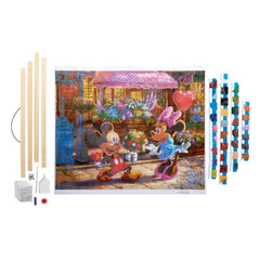 RoseArt Disney Dreams Thomas Kinkade Diamond Art Painting Kits - Mickey & Minnie Sweetheart Cafe Scene- DIY Diamond Jewel by Number Art 20" x 16" Horizontal Canvas with Wooden Display Hanger