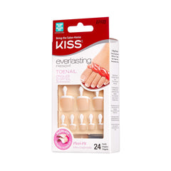 KISS Everlasting French Pedicure Kit, Chip-Free Glue-On Fake Toenails, Real Short Length, Style “Timeless”, Flexi-Fit Technology, Pink Gel Nail Glue, Mini File, Manicure Stick & 24 False Toenails