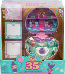 Polly Pocket Dolls & Playset, Collector Heritage Compact, 35th Birthday Partytime Stamper with 2 Micro Dolls, 3 Party Stamps & 12 Stationary Cards
