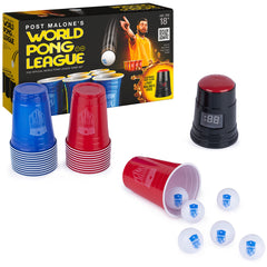 Spin Master Games Post Malone, World Pong League Beer Pong Drinking Game for Bachelor Party Outdoor Games with Plastic Cups Ping Pong Balls, for Adults Ages 18 and up