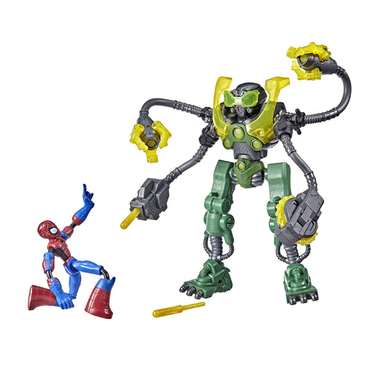 Marvel Bend and Flex Spider-Man Vs. Ock-Bot, 6-inch Spider-Man Action Figure, 10-Inch Ock-Bot with 2 Projectiles, Ages 4 and Up