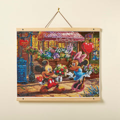 RoseArt Disney Dreams Thomas Kinkade Diamond Art Painting Kits - Mickey & Minnie Sweetheart Cafe Scene- DIY Diamond Jewel by Number Art 20" x 16" Horizontal Canvas with Wooden Display Hanger