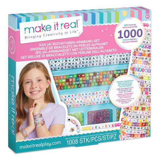 Make It Real: Say Yes! Alphabet Bead Bracelet Set - 1008pc DIY Jewelry Kit, Colorful ABC & Circle Beads, Spell Words & Names, Craft Kids Ages 8+