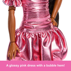 Barbie Deluxe Style Doll – Metallic Coral Pink Bubble Hem Dress