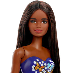 Barbie Beach Doll – Purple Butterfly Swimsuit & Straight Black Hair
