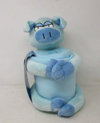 Northpointe Huggable Blue Pig Plush with Sound & Fleece Throw Blanket