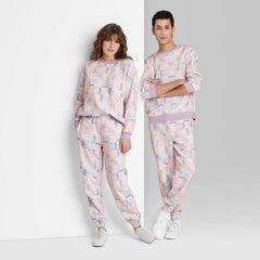 Wild Fable High-Rise Fleece Sweatpants – Pink & Blue Check