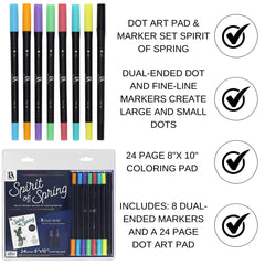 Leisure Arts Spirit Of Spring Dot Art Pad & Dual-Ended Marker Set 9pc