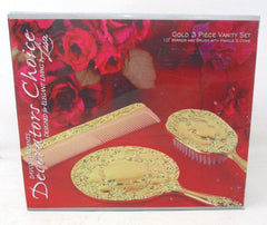 Davco Gold 3-Piece Vanity Set – Mirror, Brush & Comb