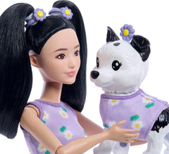 Barbie Twinning Looks Doll & Pet Dog — Purple Daisy Set
