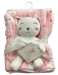 Stylish Baby Pink Blanket & Plush Kitty Gift Set