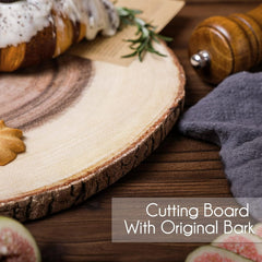 Talent Round Acacia Cutting Board with Natural Bark Edge, 12.4"