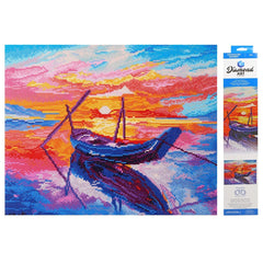 Leisure Arts Diamond Painting Kit – Sunset Boat 16x20 Inch
