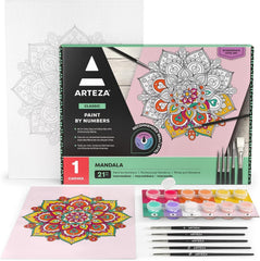 Arteza Paint by Number Kit for Adults – Mandala, 12x16 In, 21 Pieces