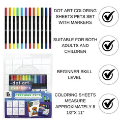 Leisure Arts Dot Art Pets Coloring Sheets with Marker Set