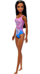 Barbie Beach Doll – Dark Brown Hair & Tropical Purple Swimsuit