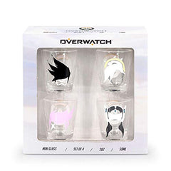 JUST FUNKY Overwatch Shot Glass Set | Includes Tracer, D.Va, Mercy, & Symmetra Characters & Overwatch Logo | Set Of 4 Glasses