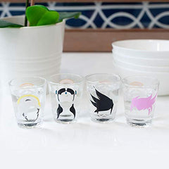JUST FUNKY Overwatch Shot Glass Set | Includes Tracer, D.Va, Mercy, & Symmetra Characters & Overwatch Logo | Set Of 4 Glasses