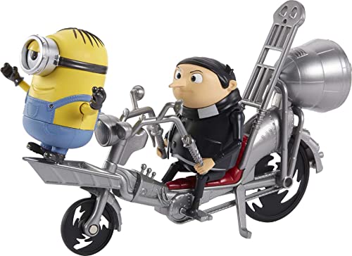 Minions: The Rise of Gru Movie Moments Pedal Power Gru Approx 4-in/10-cm Action Figure Interactive Toy with Articulation & Movie Scene Accessories, Great Gift for 4 Years & Older Minion Fans