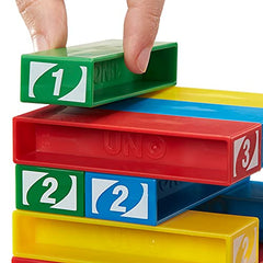 Mattel Games UNO StackoGame for Kids and Family with 45 Colored Stacking Blocks, Loading Tray and Instructions, Makes a Great Gift for 7 Year Olds and Up (43535)