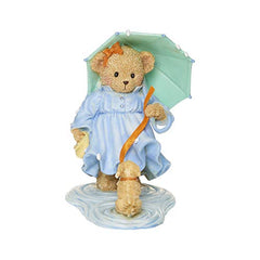 Roman Cherished Teddies, Jeanne Spring Showers Figure, 4" H, Resin and Wollastonite, Durable, Collectible Decoration, Decorative, Home Decor