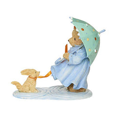 Roman Cherished Teddies, Jeanne Spring Showers Figure, 4" H, Resin and Wollastonite, Durable, Collectible Decoration, Decorative, Home Decor