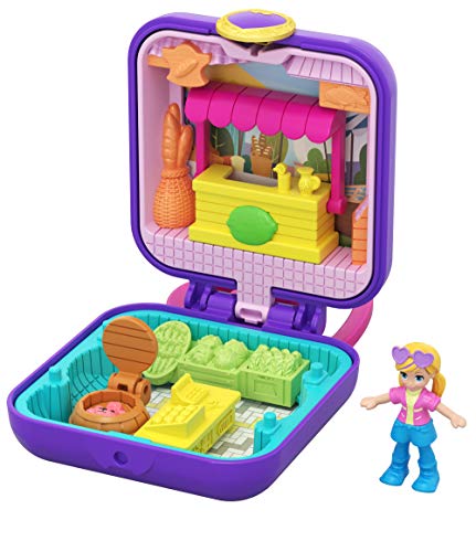 Polly Pocket Tiny Pocket Places Polly Farmer's Market Compact with Removable Lemonade Stand, Photo Customization, Reveals, Micro Polly Doll and Sticker Sheet