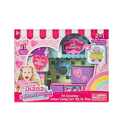 Love, Diana, Kids Diana Show, Fashion Fabulous Doll with 2-in-1 Pet Grooming and Cotton Candy Pop-Up Shop, Surprise Play Pieces, Pet Grooming Station Flips into Fun Cotton Candy Cart, Ages 3+