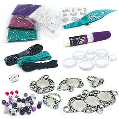Nebulous Stars Complete Cosmic Jewelry DIY Set 5 Metal Jewelry Bases with Glitter Powders, Beads, Rhinestones Stickers and Tools by Educa Borras