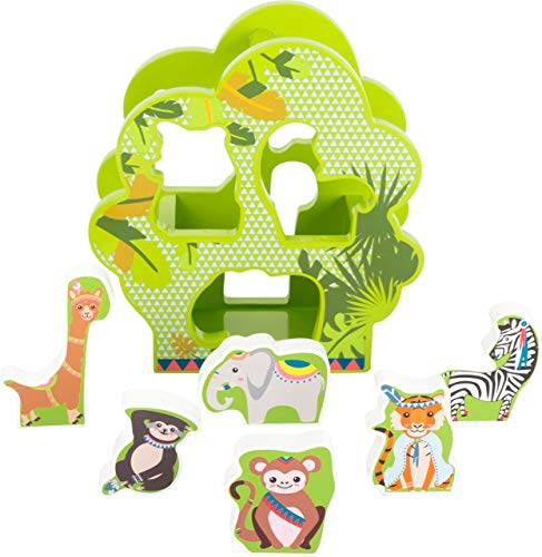 Animal Shape Sorting Game (Jungle Theme) by Small Foot – Double Sided Wooden Puzzle - 7 Piece Sorting Game – Chunky Jigsaw Building Blocks – Playset Teaches Animals, Shapes & Colors – Ages 12+ Months