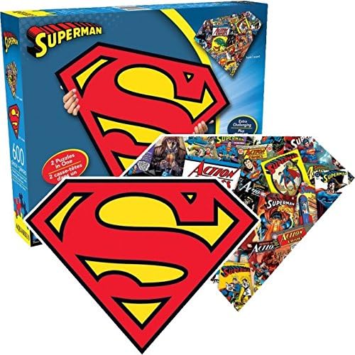 Aquarius Superman Logo 600 Piece 2 Sided Diecut Shaped Jigsaw Puzzle
