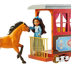 Mattel Spirit Untamed Lucky’s Train Home Playset, Train with Rolling Wheels Balcony, Dining Accessories, Lucky Doll (7-in), Spirit (Approx.8-in) & More, Great Gift for Ages 3 Years Old & Up